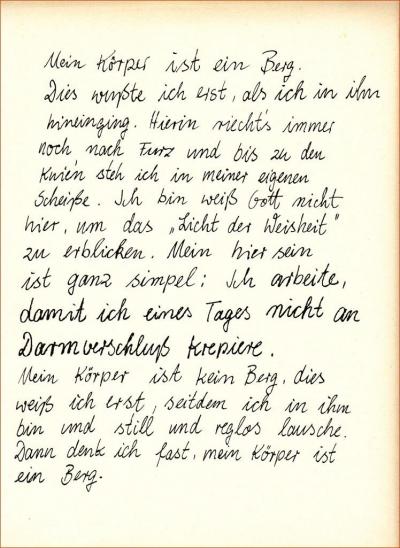 H. D. R�hmann - Texttafel Mein K�rper ist ein Berg.